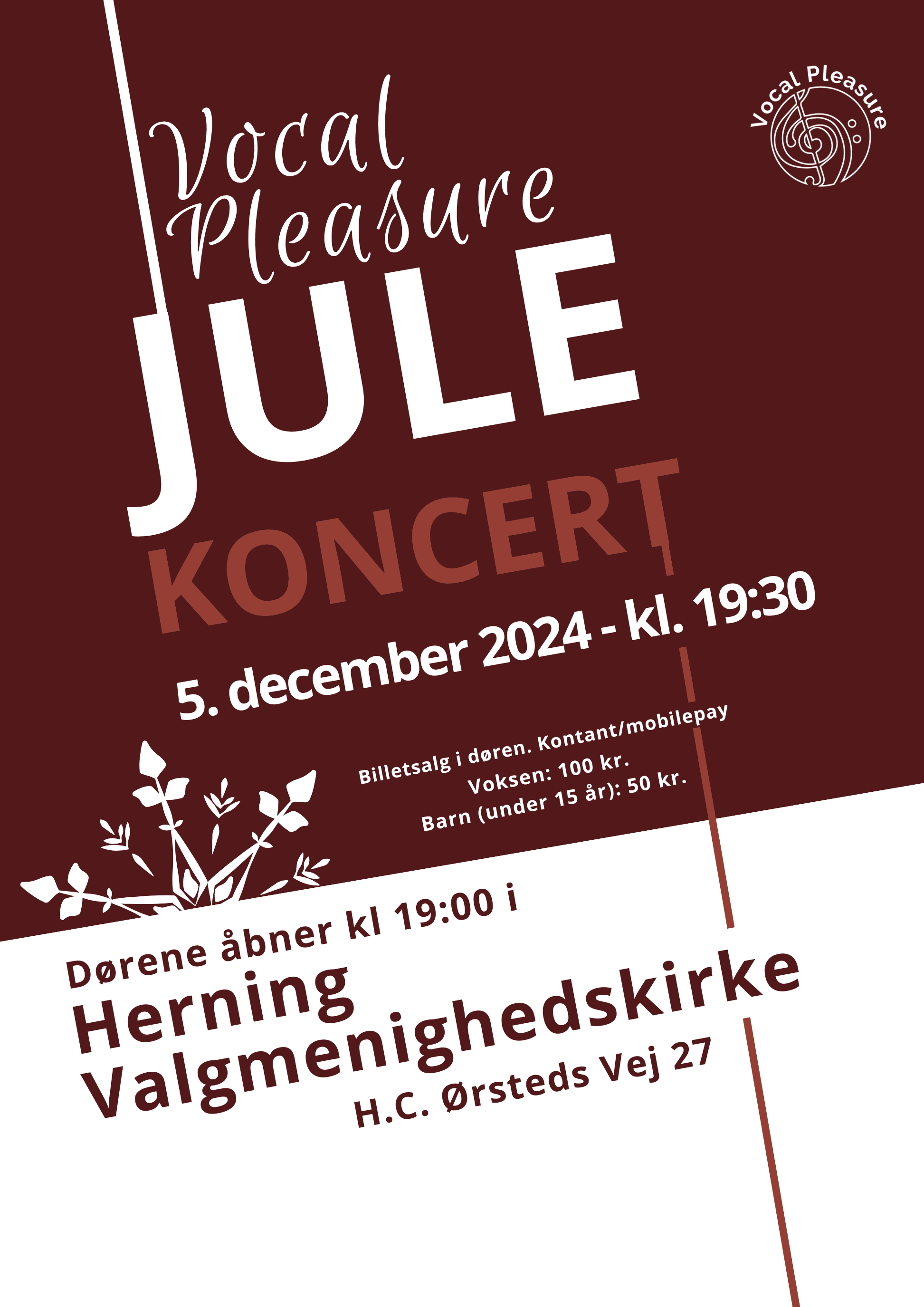 Plakaten for Vocal Pleasures julekoncert 2024 - 5. december